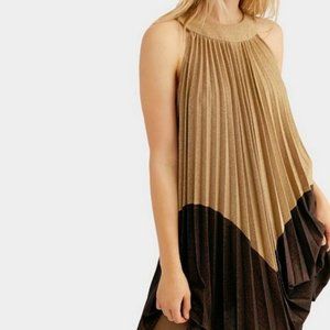 Free People Pleated Love Gold Metallic Dress